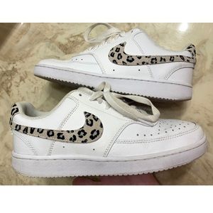 Nike Court Vision Low Women’s white sneakers with leopard detail size 6.5